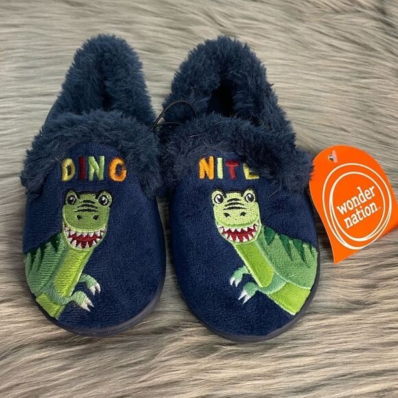 5 for $25🔥Wonder Nation DynoNite Navy Dinosaur Slippers Size 7/8- New - Picture 1 of 4